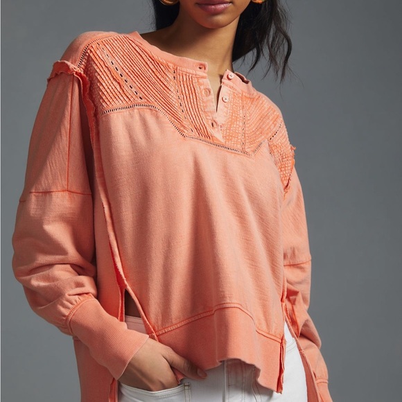 Anthropologie Pilcro Pintuck Sweatshirt – Peach/Orange – Size XL - Picture 7 of 10